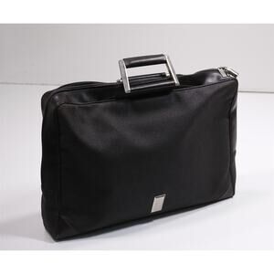 Dunhill Black Brown Textured Leather Zip Front Briefcase Business Bag